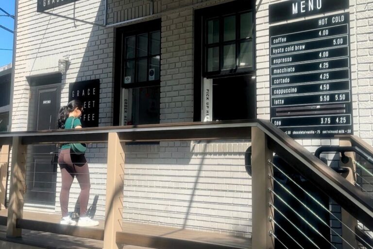 View of the outdoor deck and ordering counter at Grace Street Coffee Roasters in Bethesda
